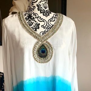 Peacock beaded Silk Threads Top SZ XL NWT